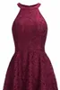 Sexy Halter Cheap Burgundy Lace Evening Dresses Halter Sleeveless High Low Designer Formal Occasion Wear Christmas Party Gown CPS1151