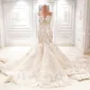 Amazing Dubai Mermaid Wedding Dresses Luxury Crystal Rhinestone Sweetheart Lace Appliques Wedding Gown Gorgeous Saudi Arabia Wedding Dress