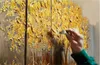 Altın Soyut Servet Şanslı Ağaçlar El Yapımı Manzara Yağlıboyalar Tuval Üzerine Duvar Sanatı Resimleri Oturma Odası Ev Dekor Için