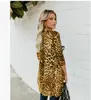 Women Sexy Leopard Long Jackets Autumn Spring Fashion V-neck Buttons Designer Coats