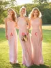 2019 New Blush Pink Abiti da damigella d'onore in chiffon economici Scollo all'americana Lunghezza del pavimento Pieghe Abiti da damigella d'onore Abiti da sposa su misura