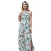 Yaz Uzun Maxi Elbise Kadın Halter Boyun Çiçek Spilit Şifon EUR ABD Sıcak Stil Boho Elbiseler