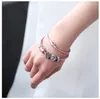 925 Sterling Silver Pink Flower Charm Bead fit European Pandora Bracelets for Women Charm Double Layer Genuine Leather Chain Fashion Jewelry