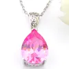 LuckyShine 5 Sets Crystal Zirkon Water Drop Kunzite oorbellen en hangende ketting ketting 925 SILVER Women Fashion Wedding Sets 6598207