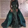 2019 Erstaunliche Ballkleider Spitze Pailletten Lange Ärmel Abnehmbarer Zug Abendkleider Vestidos De Festa Maßgeschneidertes formelles Partykleid