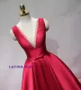 Nieuwe collectie Dark Navy, Dark Red Prom Dress Knielengte Hoge Kwaliteit Satijn Sheer met kralen Lace-Up Back Knee Lengte Party Jurken