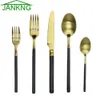 Jankng 30pcs / parti lyx guld dinner program set svart handtag guld bestick set bordsartiklar rostfritt stål kniv gaffel bestick set