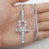 Calco ankh d'oro gioielli egiziani hip hop pendente bling rhinestone chiave di cristallo per la vita collana argentata in argento catena cubana9773675