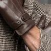 Gants sans doigts mâle printemps hiver en cuir véritable court épais noir marron écran tactile gant homme gymnase Luvas voiture conduite mitaines 1283L