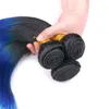 Three Tone 1B/Blue/Teal Ombre Brazilian Human Hair Weave Bundles 3Pcs Silky Straight Virgin Remy Hair Bundle Deals Ombre Double Wefts