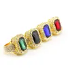 Herren Hip-Hop Volldiamantringe Micro Pave Kristall Big Rot Schwarz Grün Blau Stein Quadrat Gold Silber Farbe Ring2152