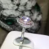 Christams Hediye Sıcak Satış Çarpıcı Lüks Takı 925 Ayar Gümüş Renk PinkWhite Sapphire CZ Elmas Yuvarlak Kesim Kadınlar Düğün Band Yüzük