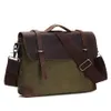 YISHEN Men Canvas Briefcase Vintage Satchel School Military Shoulder Messenger Bag Fits 14 Inch Laptop Shoulder Bag Tote MS6896