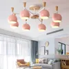 Modern simple pendant lights macaron colorful E27 lamp holder green yellow pink blue material iron and wood LED droplight for foyer bedroom