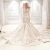 Incrível Dubai sereia vestidos de casamento de luxo cristal Rhinestone querida Lace apliques vestido de casamento lindo vestido de noiva da Arábia Saudita