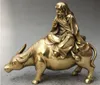 8" Folk Chinese Brass Taoism Lao Tzu LaoZi Philosopher Ride Bull Oxen Statue