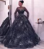 Piękna Gwiaździsta Suknia Suknie Moda Bateau Neck Długi Rękaw Puszysty Prom Dress Luksusowy Dubaj Arabia Celebrity Red Dywan Sukienka