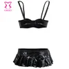 Svart PVC Vinyl Läderunderkläder Sexig Hot Erotic Underkläder Pole Dance Bra Skirt Set Women Club Wear Plus Size Lenceria Erotica