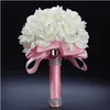 Elegante rosa artificial flores de noiva buquê de noiva buquê de casamento cristal azul real fita de seda novo buque de noiva 6 cores8744710