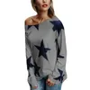 Camiseta de la estrella de manga larga del verano del otoño de las mujeres ocasionales camisetas de alta calidad más el tamaño de la camiseta femenina