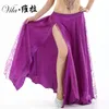 9 färger Nya Kvinnor Belly Dance Kläder Fullständig cirkel Maxi Skirt Side Split Long Kjol 2 Lager Rose Belly Dance Kjolar
