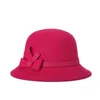 Elegante cappello a cloche rosso mattone vintage 100% feltro di lana nero Fedora Bowknot autunno inverno cappelli a bombetta per le donne