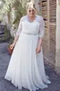 V pescoço Vintage Lace Vestido de Noiva Mangas Meia Lantejoulas de Cristal Beading Lantejoulas Sash Chiffon Plus Size Vestidos de Noiva Do Casamento Novo