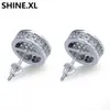 925 Sterling Silver Iced Out CZ Premium Diamond Cluster Zirconia Round Screw Back Studörhängen för män Hip Hop Jewelry2736881