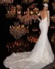 Luxury Ostrich Feather Sexy Mermaid Wedding Dresses Long Sleeves Deep V Neck Backless Sequins Bridal Gowns Sweep Train Wedding Dress