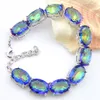 5 sztuk Luckyshine Christmas Gift Oval Kolorowe Mystic Blue Topaz Cubic Cyrkonia Klejnot Srebrny Łańcuch Bransoletki Bransoletki Kobiety Wedding Party Bransoletka