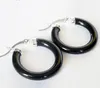 Nowe Moda Kobiety 925 Sterling Silver Ear Hoop Czarne kolczyki