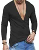 Deep V Long Sleeve Fashion New Sexy Male Tops Autumn Winter Casual T-shirts