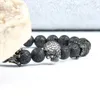 New Gun Black Men Smycken Micro Pave Crown Spartan Skull Armband med 8mm Natural Lava Rock Stone Pärlor