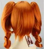 Frete grátis ++++ Cosplay Lolita laranja Longo Encaracolado Mulheres Meninas Cabelo Peruca + Dois Rabos De Cavalo