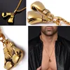 U7 Men Necklace Gold Color Stainless Steel Hip Hop Chain Pair Boxing Glove Pendant Charm Fashion Sport Fitness Jewelry Wholeslae