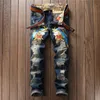 Markendesigner-Italienische Luxus-Jeans mit Rosenstickerei 2017 Neue Designer-Herrenjeans Berühmte Marke Slim Fit Herren bedruckte Jeans Biker-Denim-Hosen