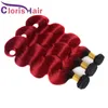 Ombre 1B Röd kroppsvåghår väver 3st Two Tone Red Brazillian Virgin Human Hair Extensions billiga Wavy Dark Rot Red Ombre Bundle1848164