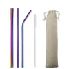 5pcs arc-en-ciel pailles réutilisables 304 paille en métal en acier inoxydable smoothies en métal boîte en verre ensemble de paille à boire avec sac à brosse en gros meilleure qualité