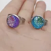Fashion Resin Fish Scale Druzy Drusy Ring Stainless Steel 12mm Mermaid Scale Open Ring For Women Jewelry