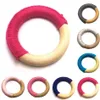 Handgjorda naturliga trähäckka babybarn Kids Teether Teething Ring Gift Toy Spädbarn Trä Ring Tänder 24 Färger OOA3927