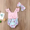 Pâques nouveau-né bébé fille vêtements Floral lapin lapins imprimer barboteuse avec bandeau 2 pièces bébé filles vêtements infantile enfants vêtements Boutique