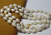 Long18inch 10-11mm Natural White Rice Akoya Cultured Pearl 14K GP Necklace