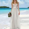 Sleeveless Tulle Evening Sexy Dresses Backless White Dress Women's Deep V Neck Bridal Gowns Long High Quality Drop Ship Dresses