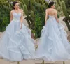 Przyciągający wzrok Silver Blue Ball Suknia Suknie Wieczorowe Sweetheart Plised Tulle Wielopoziomowy Spódnica Corset Prom Dresses Formalna Sukienka Sweet 16 Dress