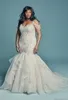 멋진 2019 인어 비즈 웨딩 드레스 스파게티 오간자 크리스탈 신부 가운 플러스 크기 V 신부 드레스 아프리카 공식 P2599086