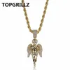 Topgrillz hiphop män kvinnor halsband guld / silver färg pläterad iced ut micro pave cz sten ängel hänge halsband kärlek'sblessing