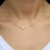 100% 925 sterling silver chain necklaces top quality prong setting cz opal Gem MINIMAL long chain cz station necklace jewelry