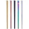 Glänsande titanpläterade ätpinnar Anti Scalding High-Grade 304 Rostfritt Stål Rainbow Golden Black Square Chopsticks