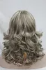 Syntetyczne szare kobiety lady średnie kręcone włosy naturalne pełne peruki Cospaly