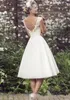 Années 1920 élégantes robes de mariée longueur thé rétro col en V mancherons appliques dentelle tulle robe de bal courte pays robes de mariée333J